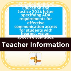 US Departments of Education and Justice 2014 letter specifying ADA requirements for effective communication access for students with hearing, vision, speech disabilities.