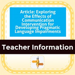 Article: Exploring the Effects of Communication Intervention for Developing Pragmatic Language Impairments